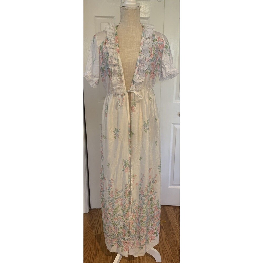 Vintage Elizabeth Of New York Sheer Floral Robe Size S-M  Luxury Granny Core